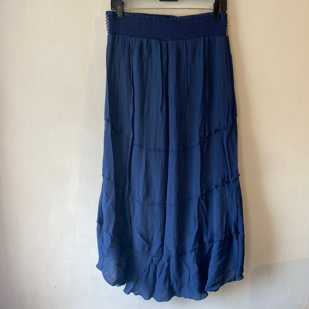 A Byer Blue Asymmetrical‎ Pull-on Midi Bohemian Festival Skirt SZ M Flowy Fairy - Picture 6 of 7